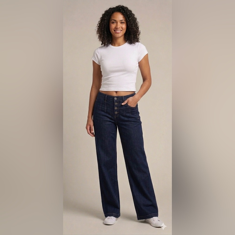 Cleo Petite Haylie Wide Leg Jeans Dark Wash 4-Button Fly Size 10P
